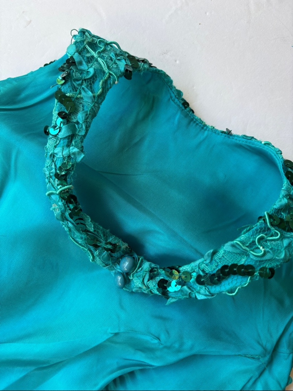 Vintage 80’s Sequin Party Dress Teal Bow Halter Bow Dropwaist Cocktail Dance 90’ - Picture 14 of 17